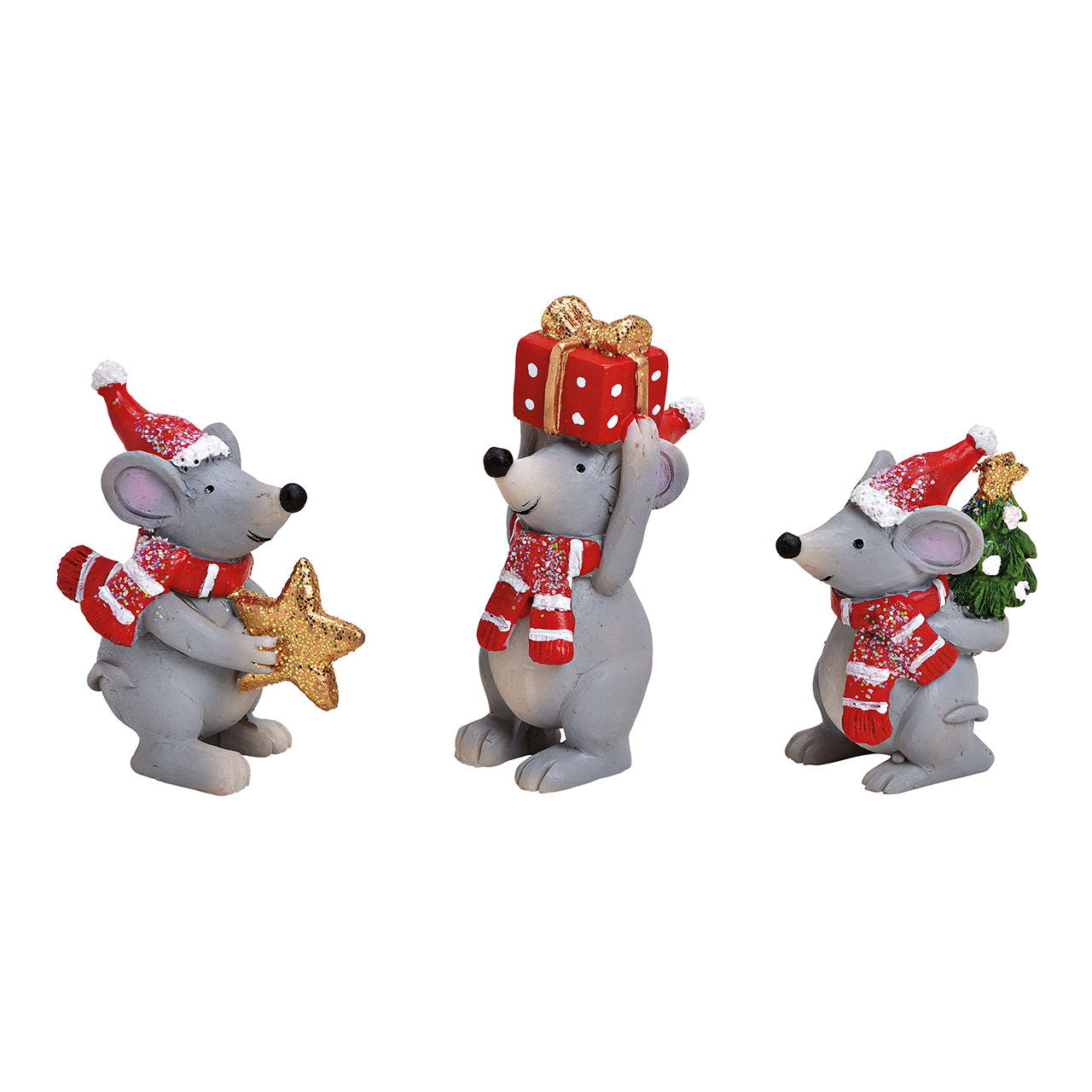 Ratón de Navidad de poliéster gris de 3 pliegues
