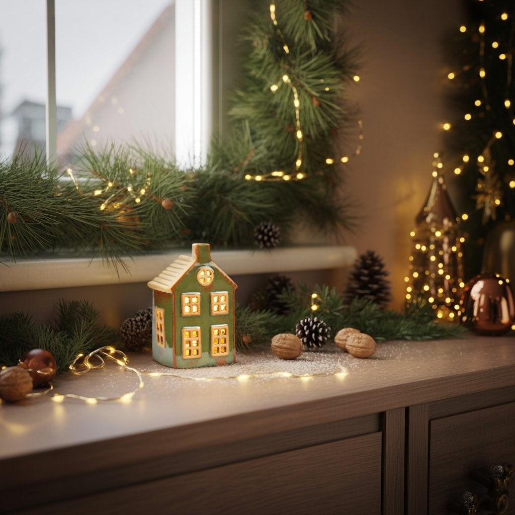 Casa decorativa LED de cerámica verde