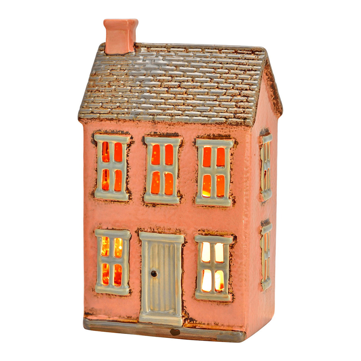 Casa portavelas rosa de porcelana