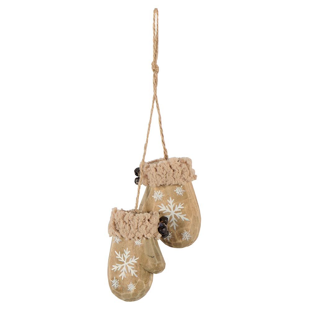 Guantes decorativos de madera con copos de nieve
