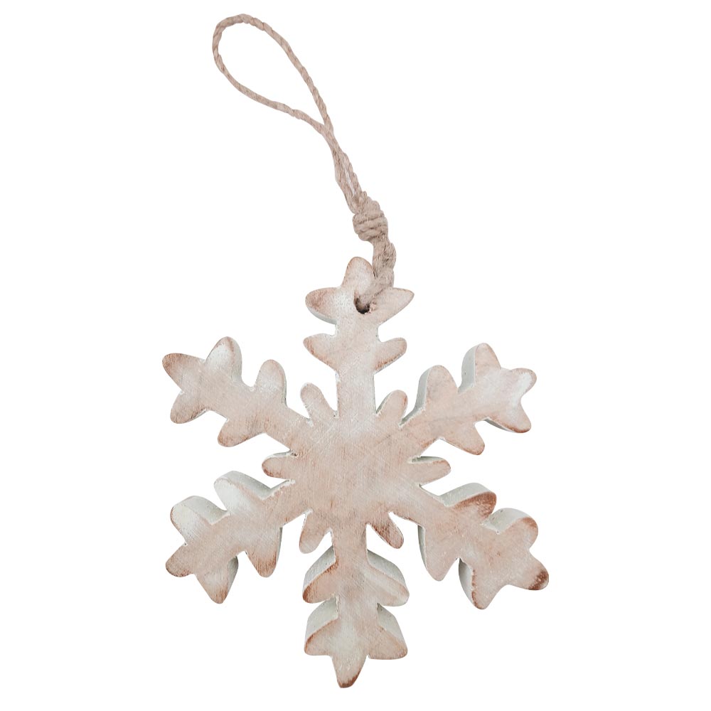 Copo de nieve decorativo de madera blanqueada para colgar