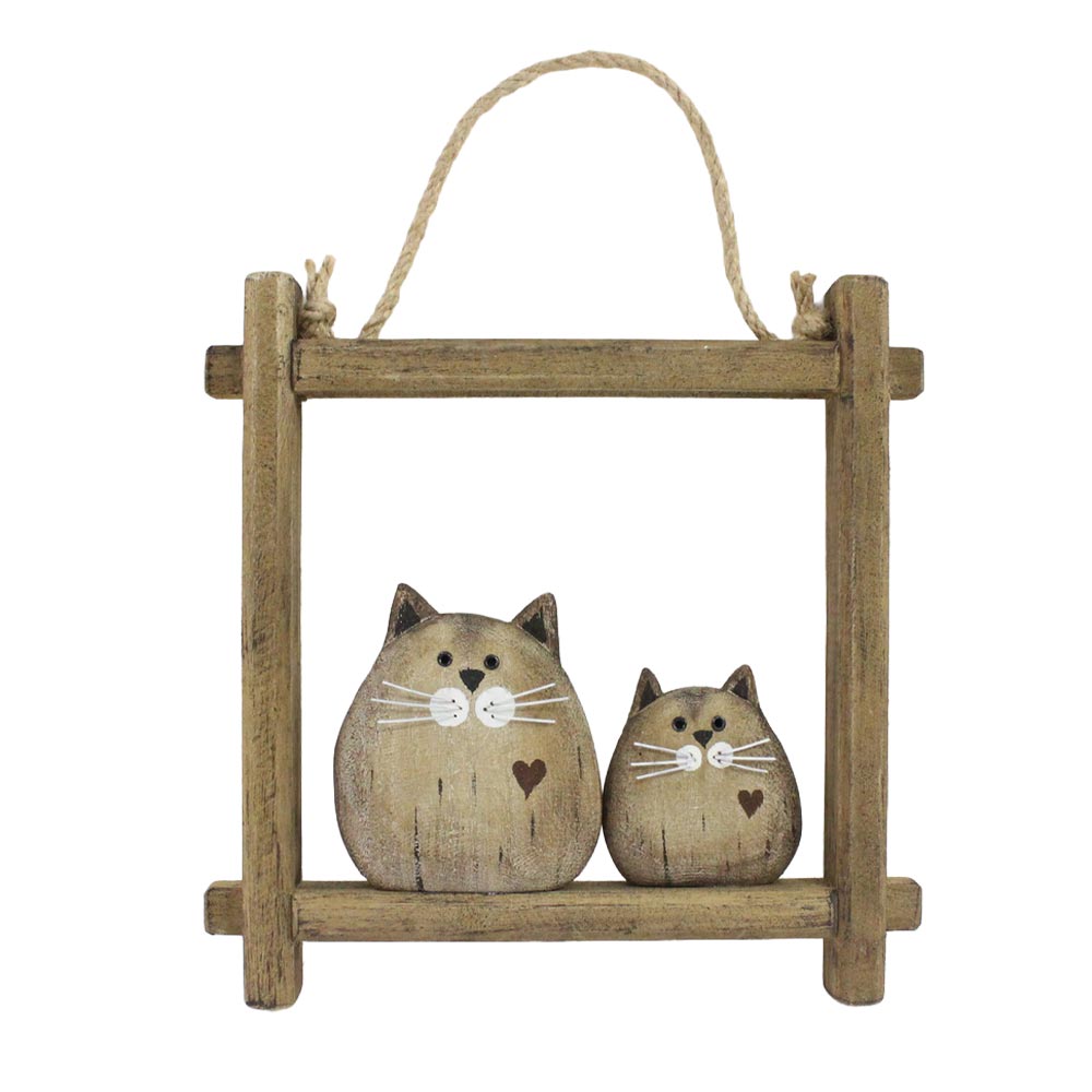 Cuadro decorativo con dos gatos de madera