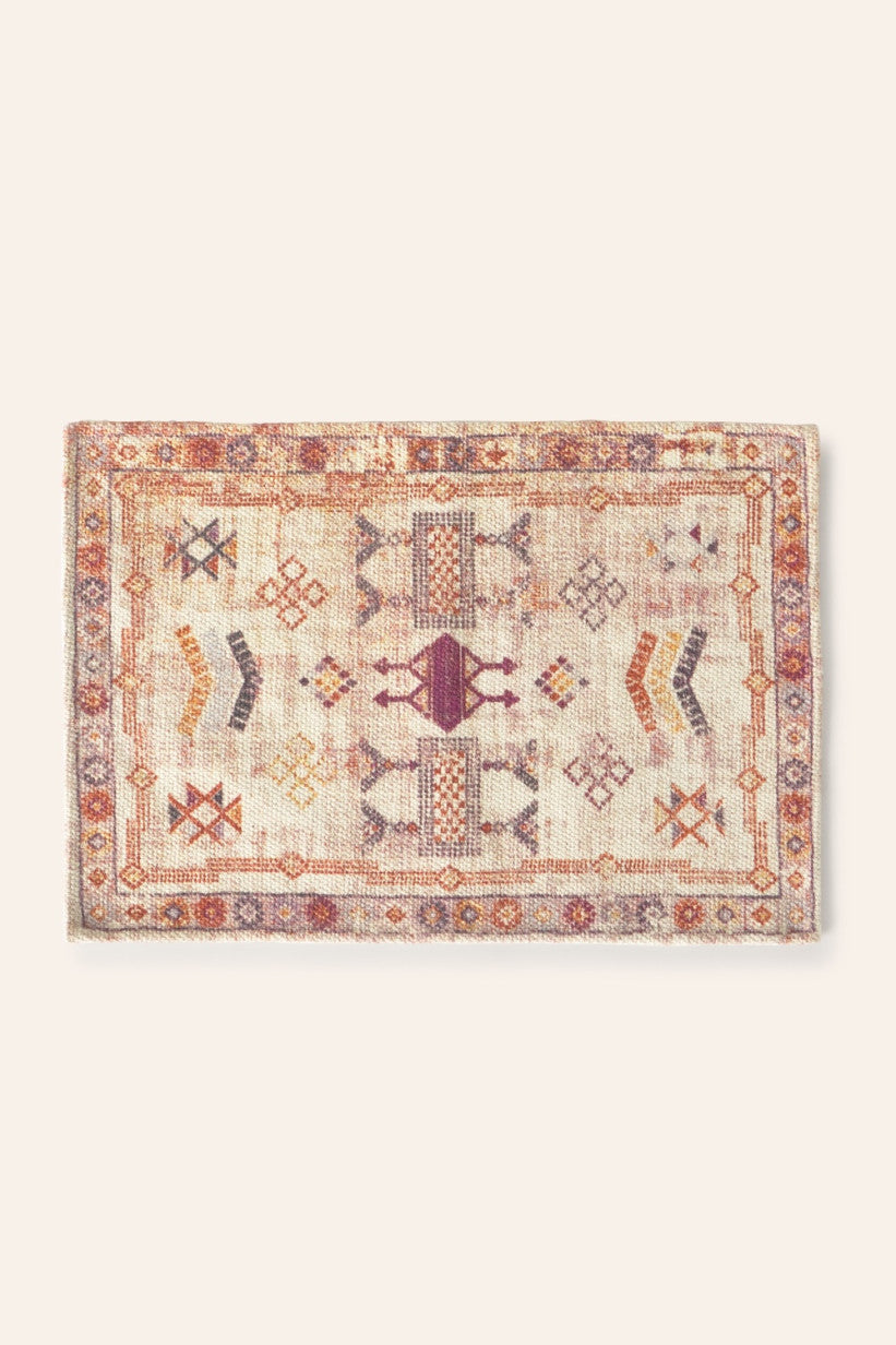 Mantel individual de algodón dhurrie – Fondo beige y bordó 35x50 cm